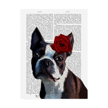 Fab Funky 'Boston Terrier With Rose On Head In Book' Canvas Art,18x24